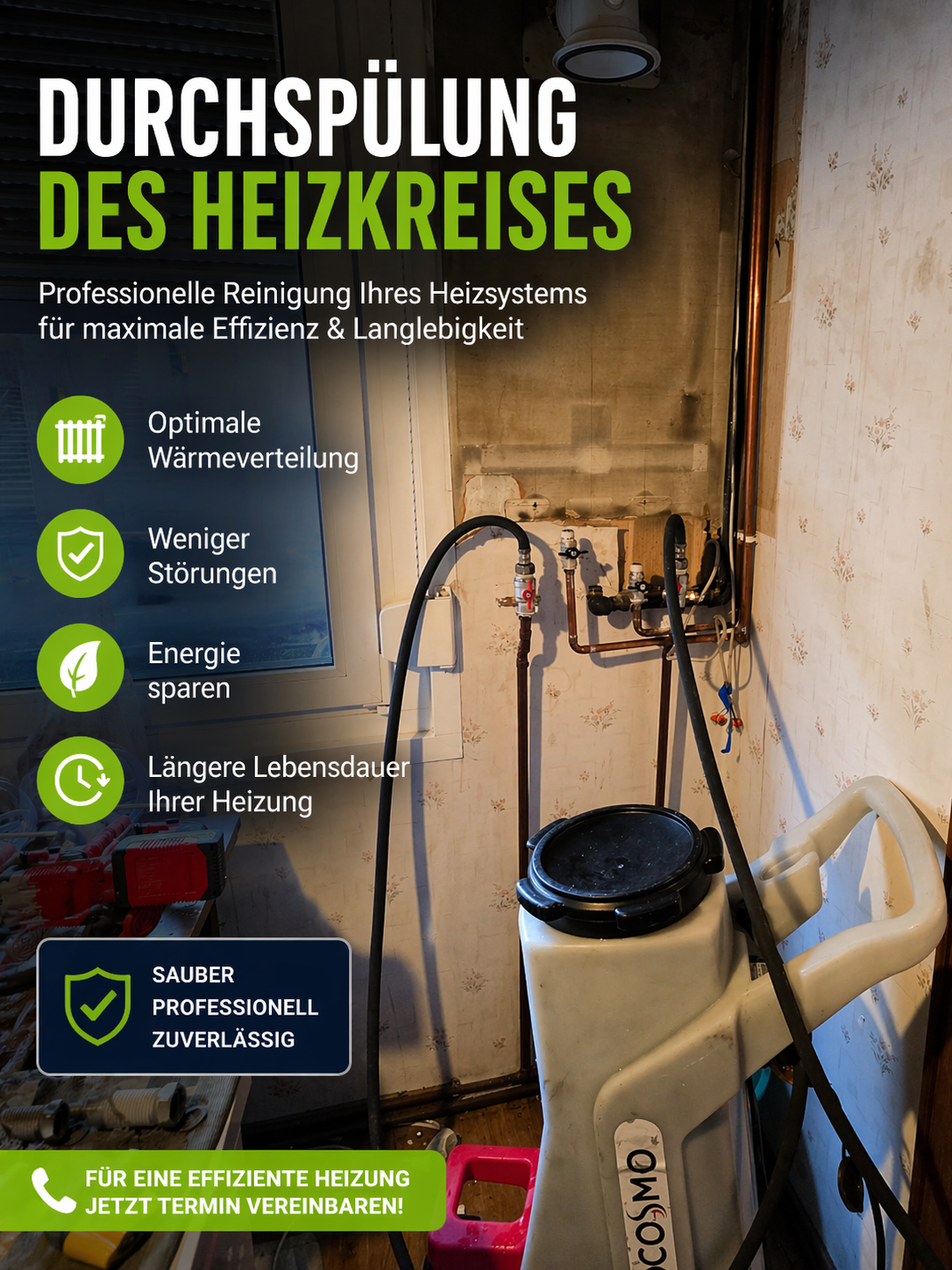 ON-SE GmbH Durchspülung des Heizkreises – professionelle Heizungswartung Wien